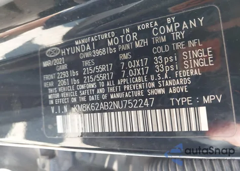 2022 Hyundai Kona Sel from USA, damaged, VIN KM8K62AB2NU752247